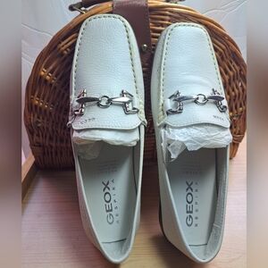 Geox Respira White Leather Loafer Shoes Sz 37